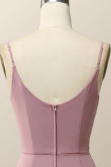 Blush Pink Cowl Neck Chiffon Long Bridesmaid Dress