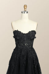 Green Floral Embroidery Strapless A-line Formal Dress