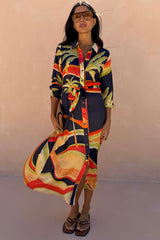 Blue Palm Shirt Dress