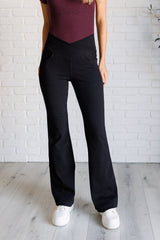 Hazel Blues® | Building Habits Twill Flared Crossover Waist Pant in Black