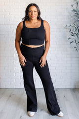 Hazel Blues® | Building Habits Twill Flared Crossover Waist Pant in Black