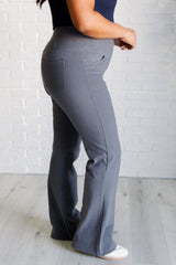 Hazel Blues® | Building Habits Twill Flared Crossover Waist Pant in Titanium