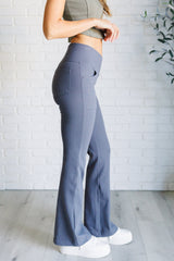 Hazel Blues® | Building Habits Twill Flared Crossover Waist Pant in Titanium