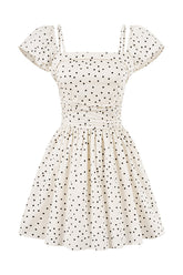 Cap Sleeves White Polka Dots Short Dress