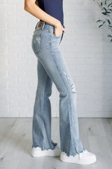 Hazel Blues® | Caroline Mid Rise Control Top Distressed Flare Jeans