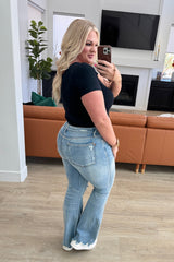 Hazel Blues® | Caroline Mid Rise Control Top Distressed Flare Jeans