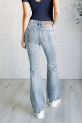 Hazel Blues® | Caroline Mid Rise Control Top Distressed Flare Jeans