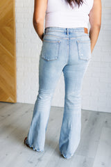 Hazel Blues® | Caroline Mid Rise Control Top Distressed Flare Jeans