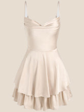 Cowl Neck Light Champagne Ruffles Short Princess Dress