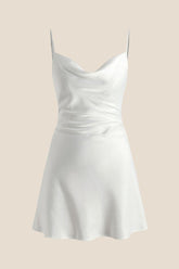 Cowl Neck White Back Tie A-line Short Dress