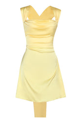 Cowl Neck Yellow Back Bow Short Dress