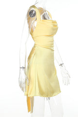 Cowl Neck Yellow Back Bow Short Dress