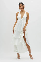 Auguste Tiered Frill Strappy Back Dress Ivory