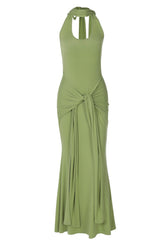 Halter Green Fitted Long Dress