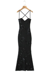 Apricot 3D Flower Fitted Long Dress