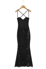 Blue Embroidered Fitted Straps Dress
