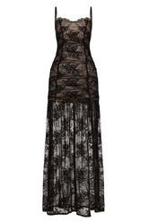 Black Lace Straps Sheer Long Dress