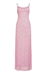 Pink Lace Straps Fitted Long Dress