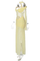 Off the Shoulder Yellow Sheer Mesh Long Dress