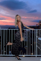 Halter Black Lace Fitted Long Dress
