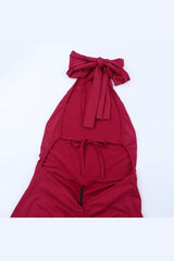 Burgubdy Halter Tie Long Mermaid Dress
