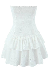 Black Strapless Lace Ruffle Short Dress