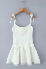 Bow Spaghetti Strap Hollow-out Short Dress