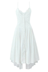 Black Straps Lace Stripe Button Long Party Dress