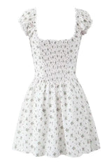 Black Floral Cap Sleeve Ruched Long Dress