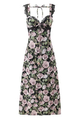 Floral Lace Straps Bow Long Summer Dress