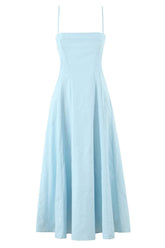 Blue Spaghetti Strap Long Summer A-line Dress