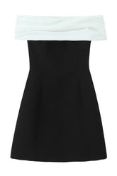 Off the Shoulder White and Black Short Dress