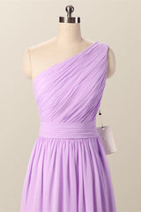 One Shoulder Blush Pink Pleated Long Bridesmaid Dress