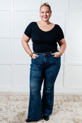 Hazel Blues® | Edna High Rise Control Top Shield Pocket Flare Jeans