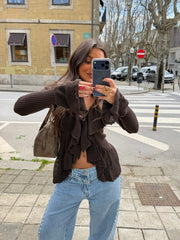 Ruffle Knit Top in Chocolate