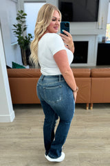 Hazel Blues® | Mila Mid Rise Distressed Bootcut Jeans
