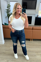 Hazel Blues® | Montana High Rise Rigid Magic Distressed Straight Jeans