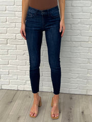 Hazel Blues® | Fallon Mid Rise Adjustable Waist Raw Hem Skinny Jeans