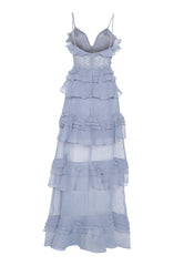 True Decadence Sophia Light Steel Blue Tiered Ruffle Maxi Dress