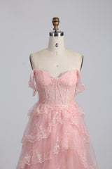 Black Lace Off the Shoulder Tiered Layers Long Formal Gown