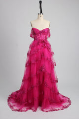 Black Lace Off the Shoulder Tiered Layers Long Formal Gown