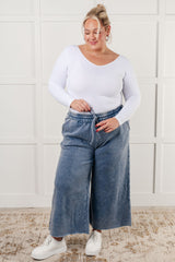 Hazel Blues® | In or Out Wide Leg Cropped Pants in Dusty Blue