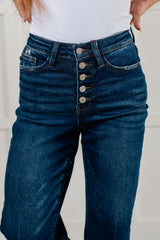 Hazel Blues® | Janice High Rise Button Fly Wide Leg Crop Jeans