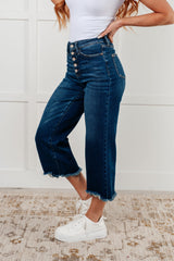 Hazel Blues® | Janice High Rise Button Fly Wide Leg Crop Jeans