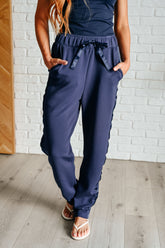 Hazel Blues® | Lysa Satin Stripe Lounge Pants in Smoky Navy