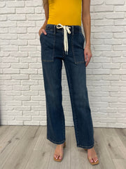 Hazel Blues® | Melanie High Rise Drawstring Wide Leg Jeans
