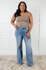 Hazel Blues® | Melia High Rise Side Seam Detail Wide Leg Jeans