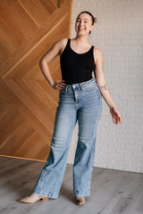 Hazel Blues® | Melia High Rise Side Seam Detail Wide Leg Jeans
