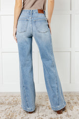 Hazel Blues® | Melia High Rise Side Seam Detail Wide Leg Jeans