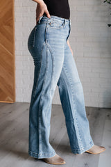 Hazel Blues® | Melia High Rise Side Seam Detail Wide Leg Jeans